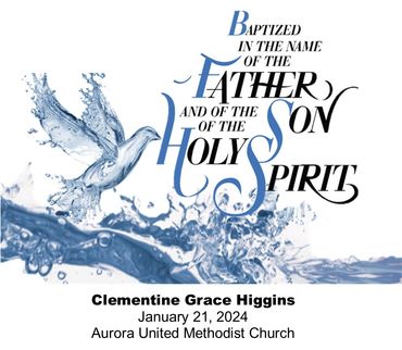 Baptism announcement with water dove and script text.