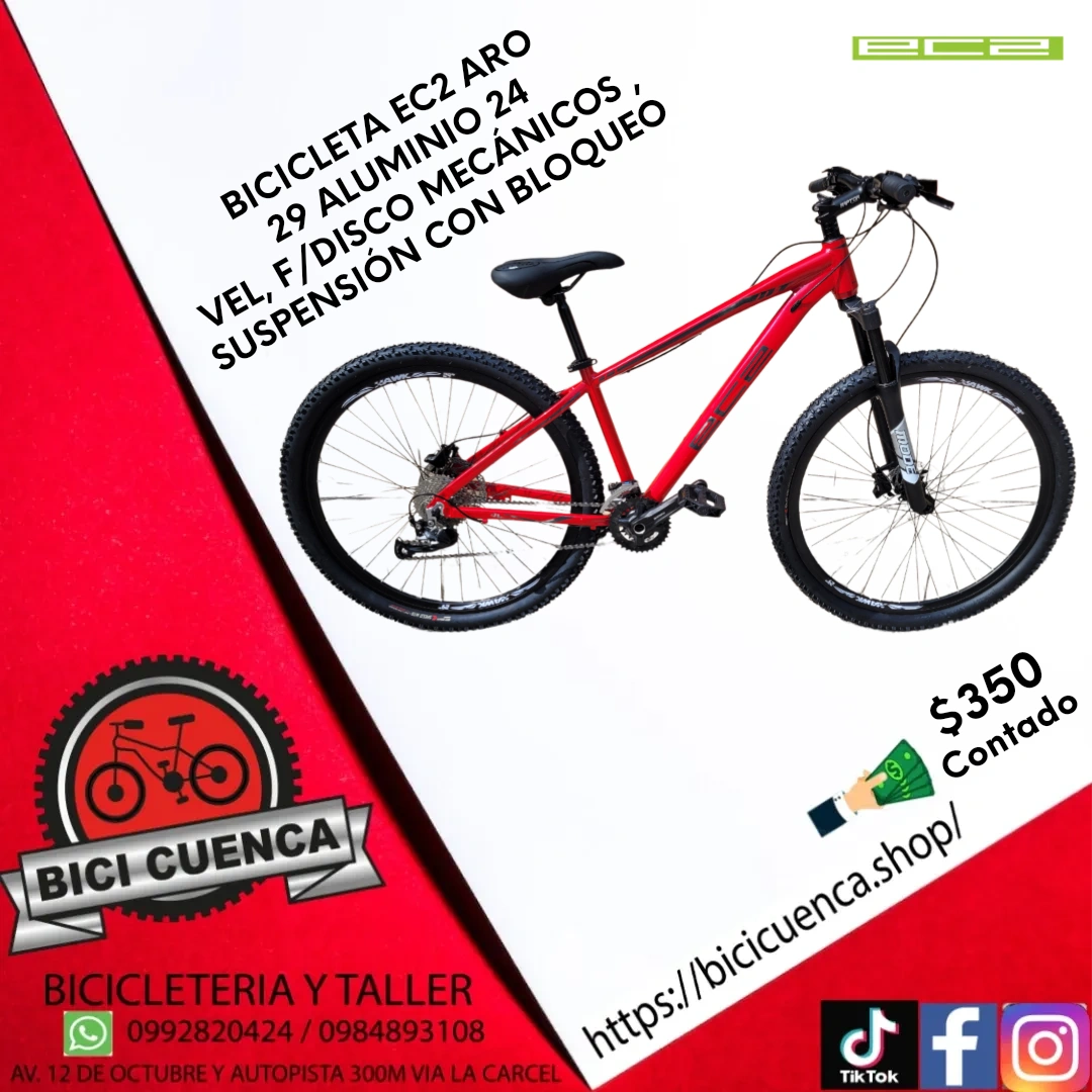 BICICLETA EC2 ARO 29 ALUMINIO 24 VELOCIDADES, FRENOS DISCO MECANICOS ,  SUSPENSIÓN CON BLOQUEO