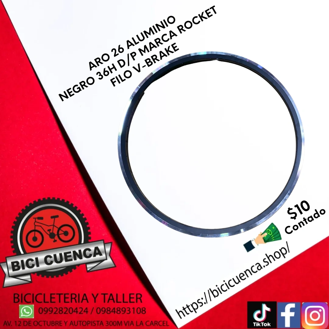 ARO 26 ALUMINIO NEGRO 36H D/P MARCA ROCKET FILO V-BRAKE