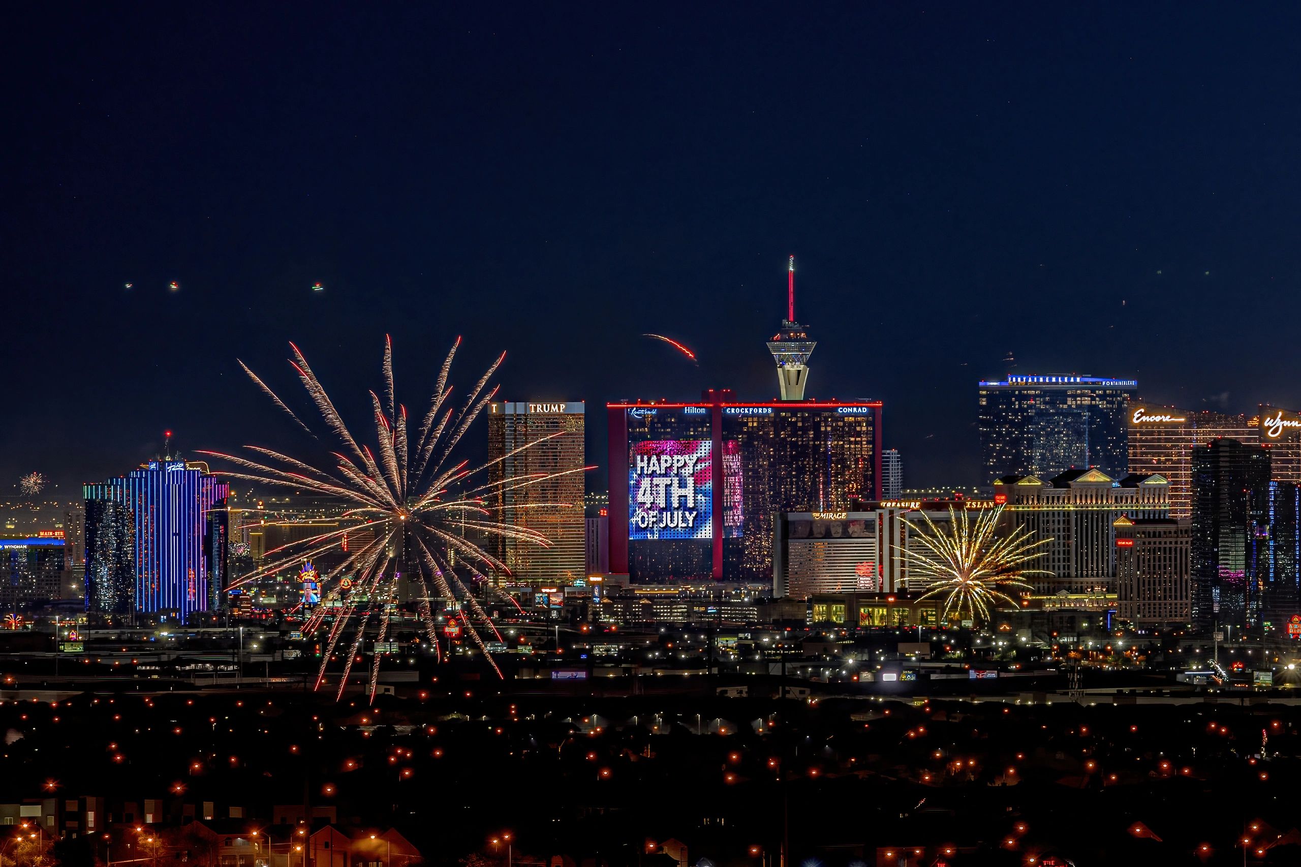 Fireworks light up the Las Vegas skyline celebrating the 4th of July night.