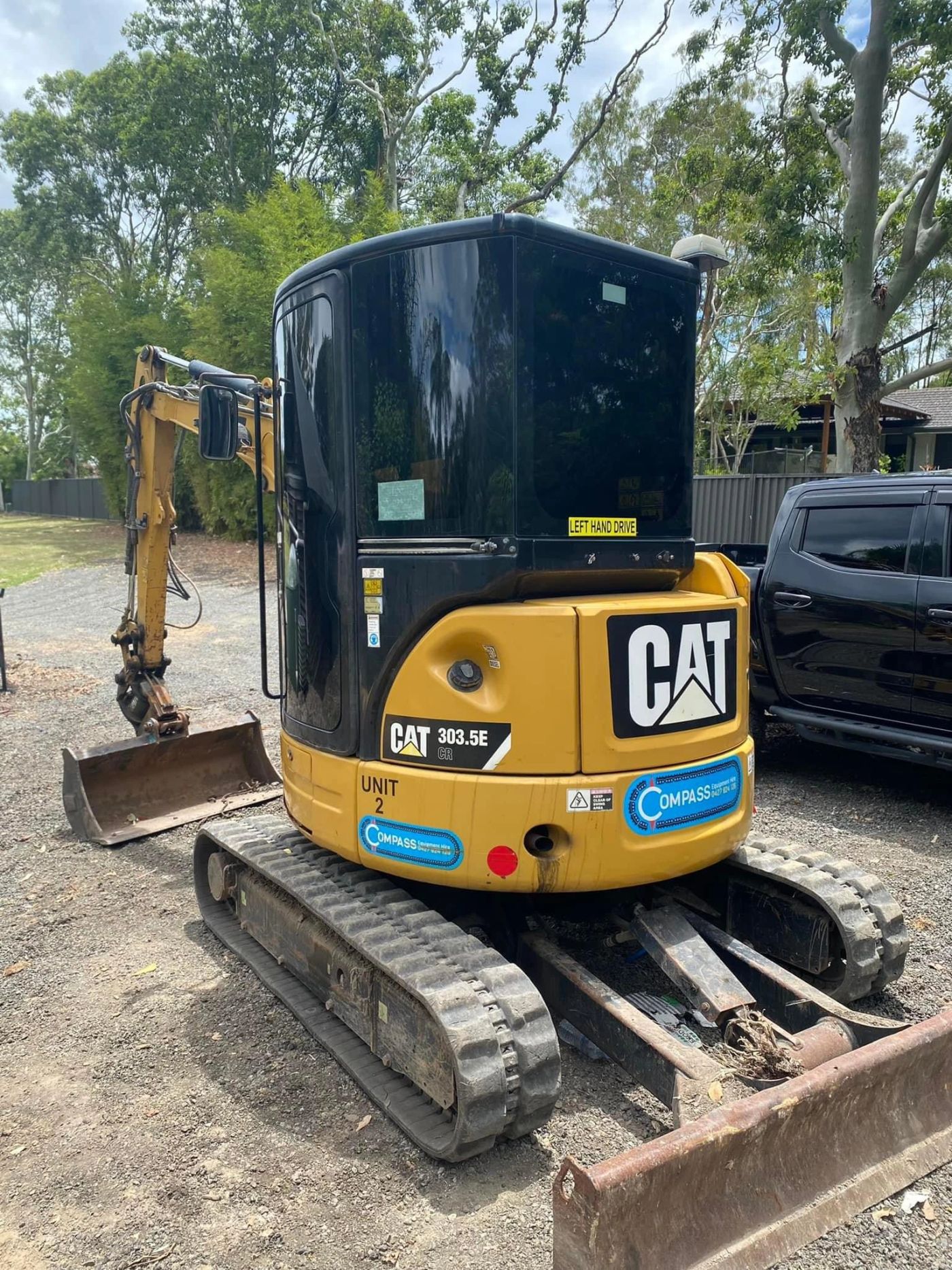 CAT excavator cab with tinted glass