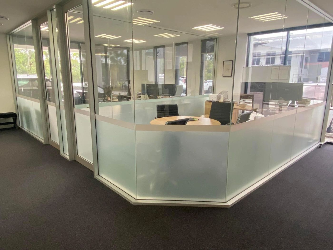 Frosted glass office partitions