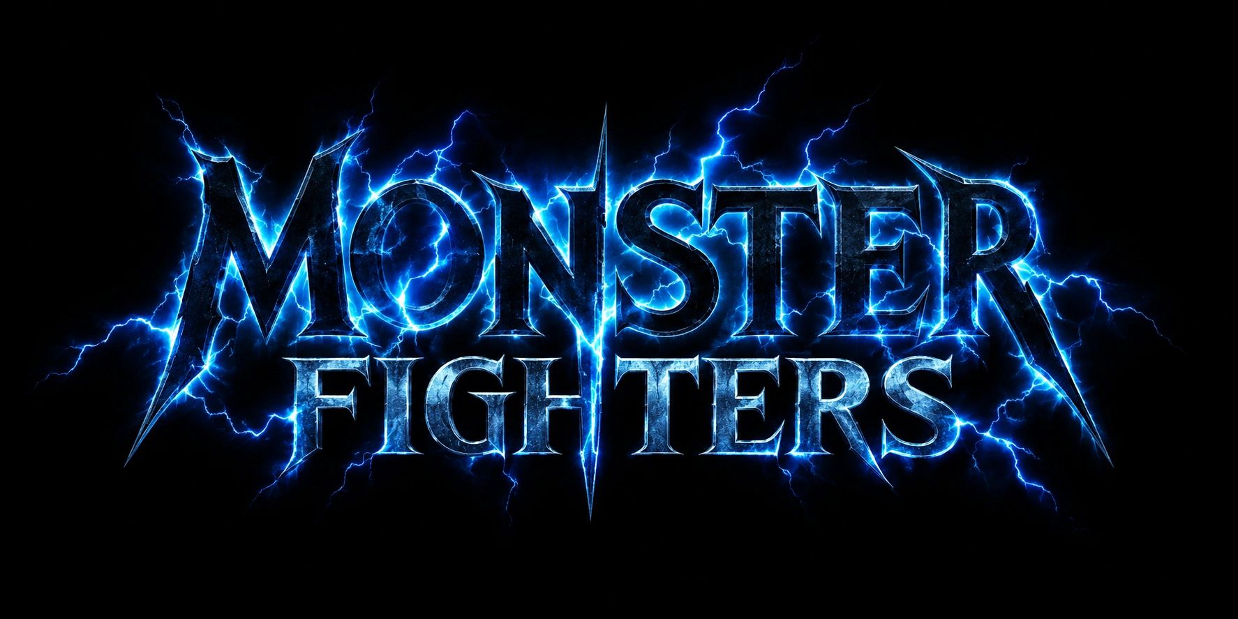 Electric blue Monster Fighters logo.
