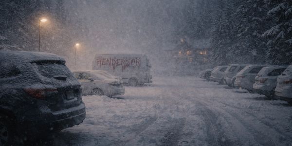 The parking lot of Nick's house from the novel, Snowbound. The title, "Henderson" is written. 