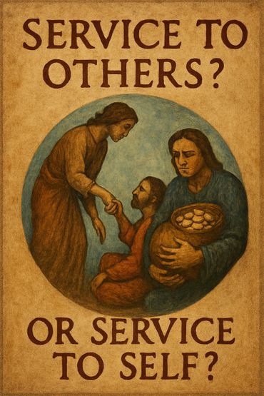 Illustration questioning selflessness versus selfishness in service.