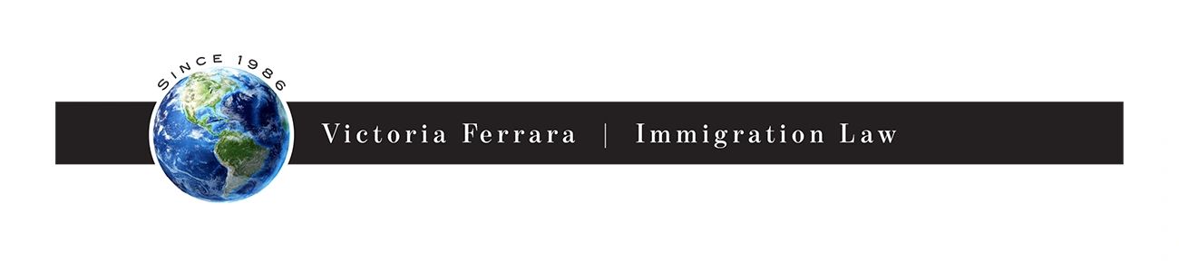Logo for Victoria Ferrara Immigration Law featuring a globe and text.