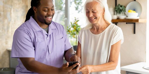 A social worker with a senior client