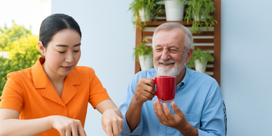 Meal preparation by caretaker to senior client