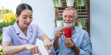 Meal preparation by caretaker to senior client