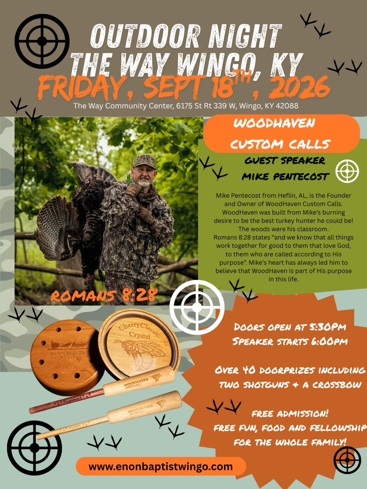 Outdoor Night event in Wingo, KY on Sept 18, 2026, with guest speaker Mike Pentecost.