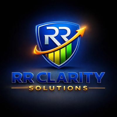 Modern logo for RR Clarity Solutions with upward growth arrow.