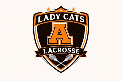 Logo for Lady Cats lacrosse with a bold letter A and two lacrosse sticks.