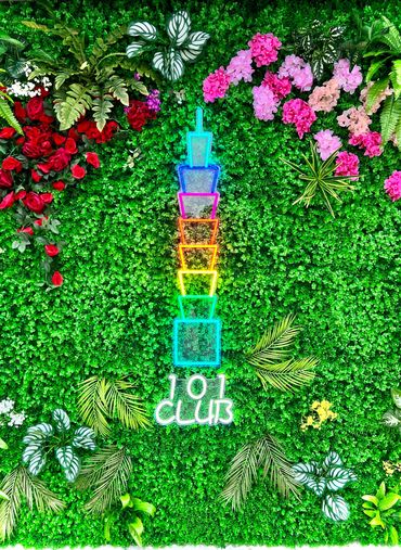 台北私人俱樂部人造植物牆與LED燈條字|花草苑工作室案例
