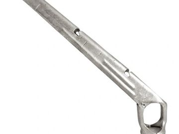 Metal bracket with holes on a white background.