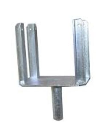 Metal bracket with a central pipe and U-shaped holders.