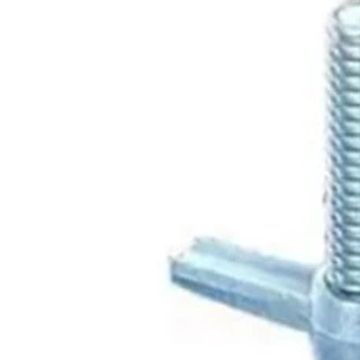 Close-up of a metal bolt with threading and a protruding piece.