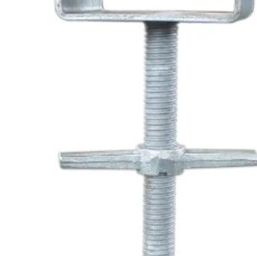 Adjustable metal jack screw for construction support.