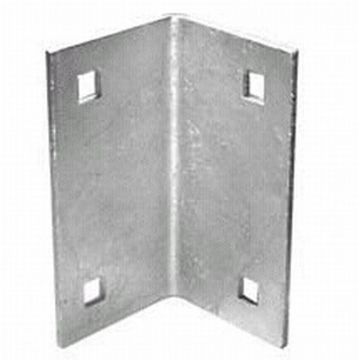 Metal corner bracket with four square holes.