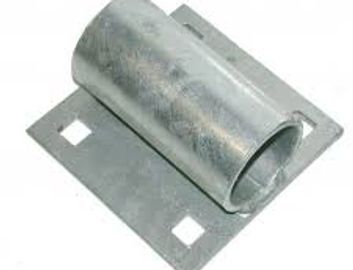 Metal pipe bracket with square holes.