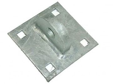 Metal anchor plate with a loop and four bolt holes.