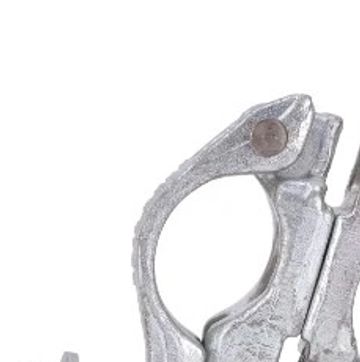 Two metal scaffold clamps joined together.