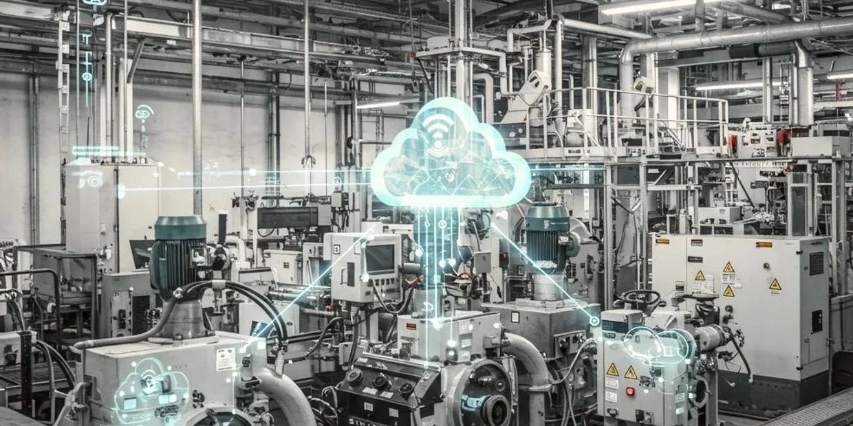 Industrial machines connected to cloud computing.
