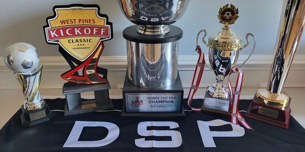 DSPFC Trophies from USA Cup, Paris World Games and West Pines Kickoff among others.