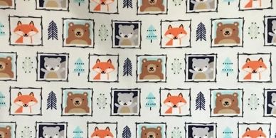 baby gift, blanket, fox, bear, squirrel, trees, wilderness, wildlife, minky, soft, gender neutral