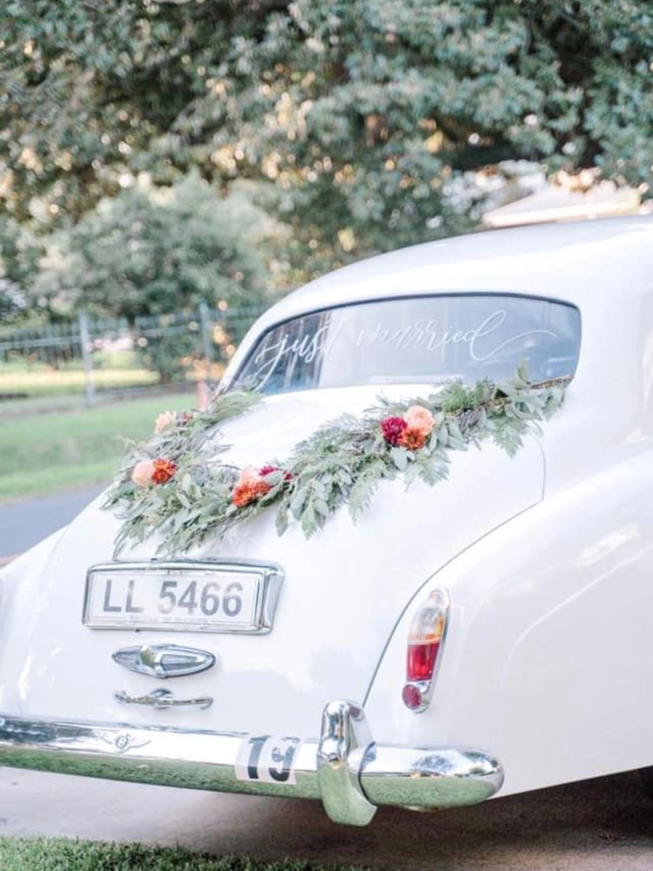Wedding getaway antique car