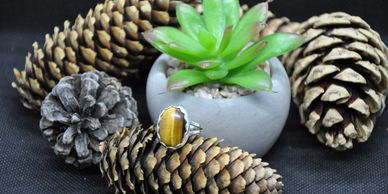 Tiger eye bezel set sterling silver ring