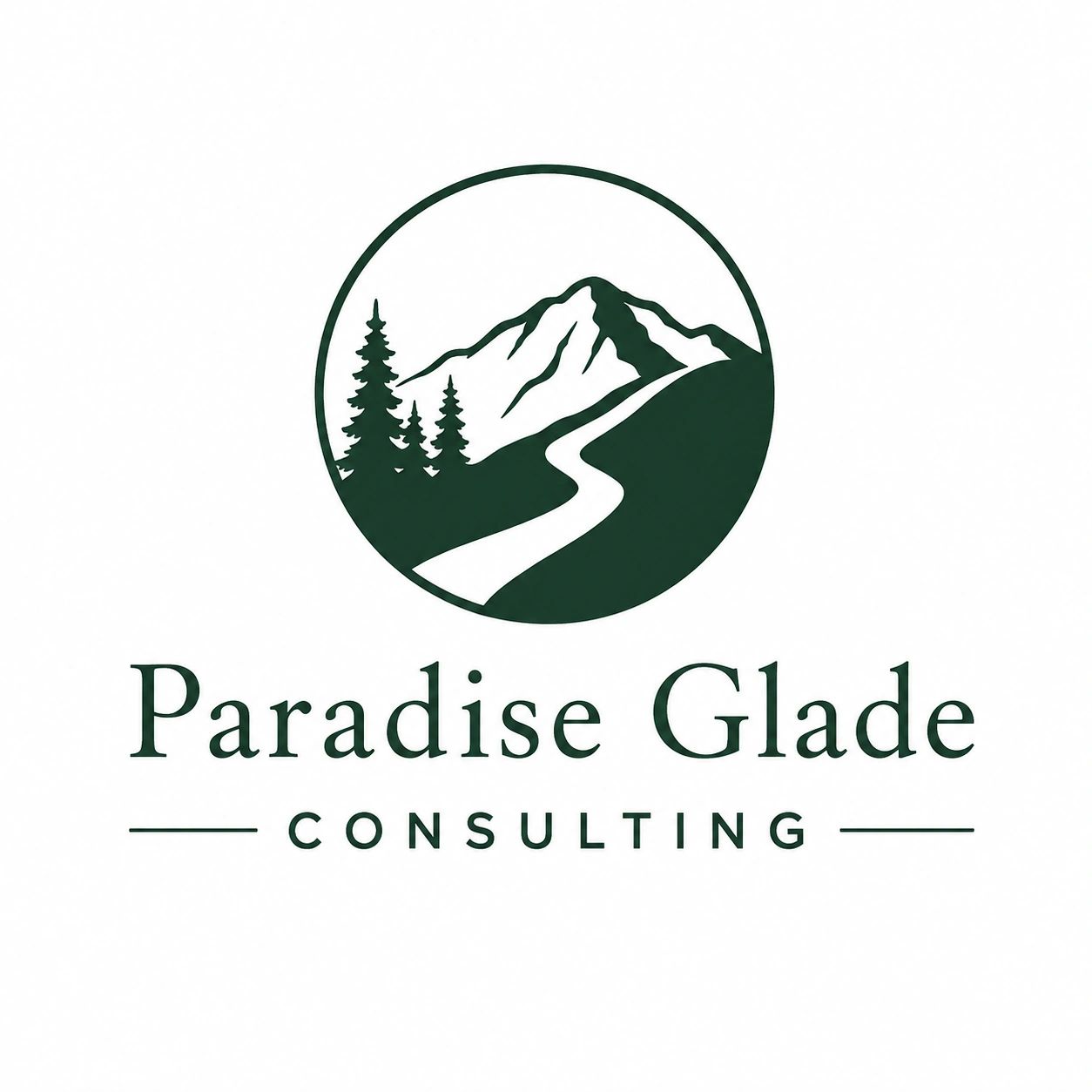 Logo of Paradise Glade Consulting with mountain and trees.