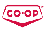 Red CO-OP logo with a registered trademark symbol on black background.