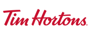 Tim Hortons logo in red cursive font.