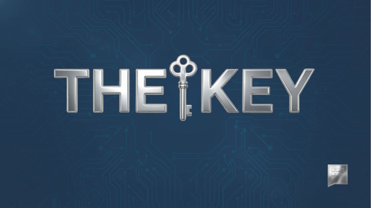 Logo of 'The Key' with a key icon replacing the letter I.