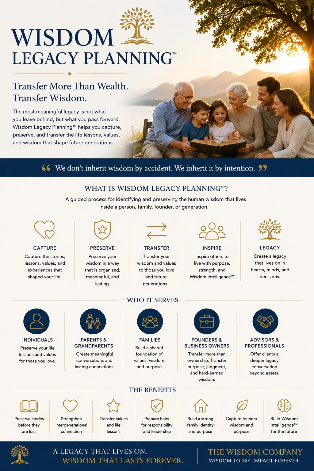 Family sharing wisdom through legacy planning to preserve values and life lessons.
