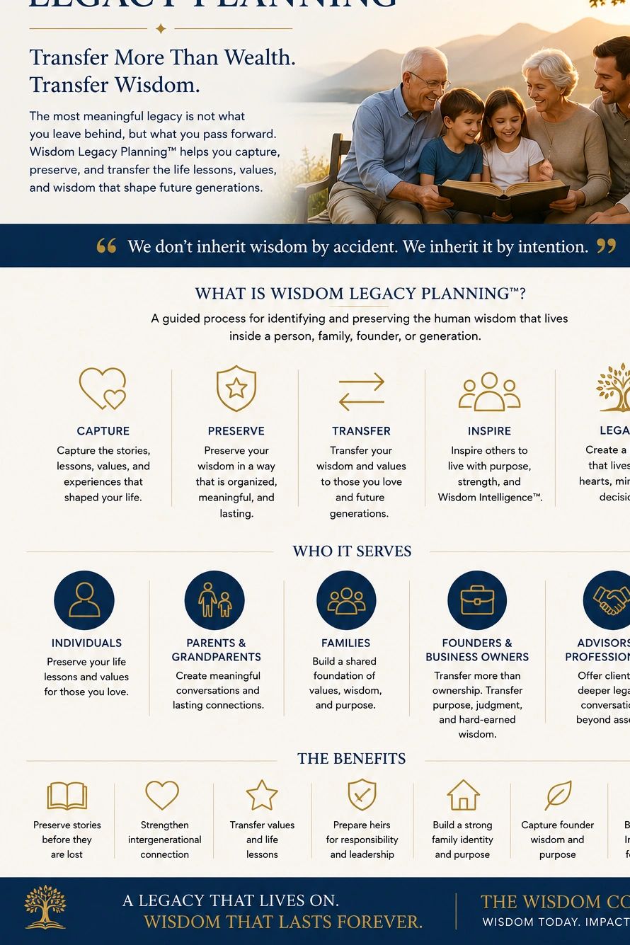 Family sharing wisdom through legacy planning to preserve values and life lessons.