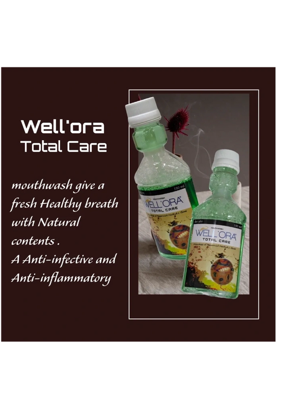 Well'ora Total Care mouthwash for fresh, healthy breath with natural ingredients.