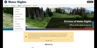 Website homepage for the Division of Water Rights, Utah State Engineer.