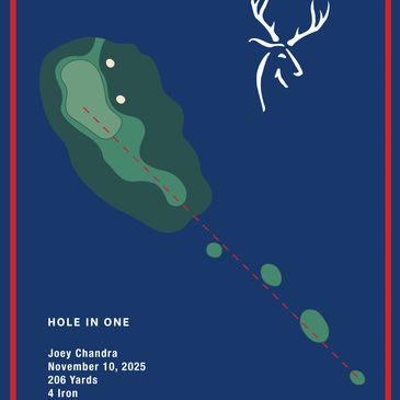 Golf hole map celebrating a hole-in-one by Joey Chandra at Snowmass Club.