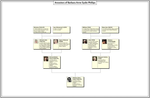 Example of a double name family tree covering four generations as uncovered by Family Tree Research 