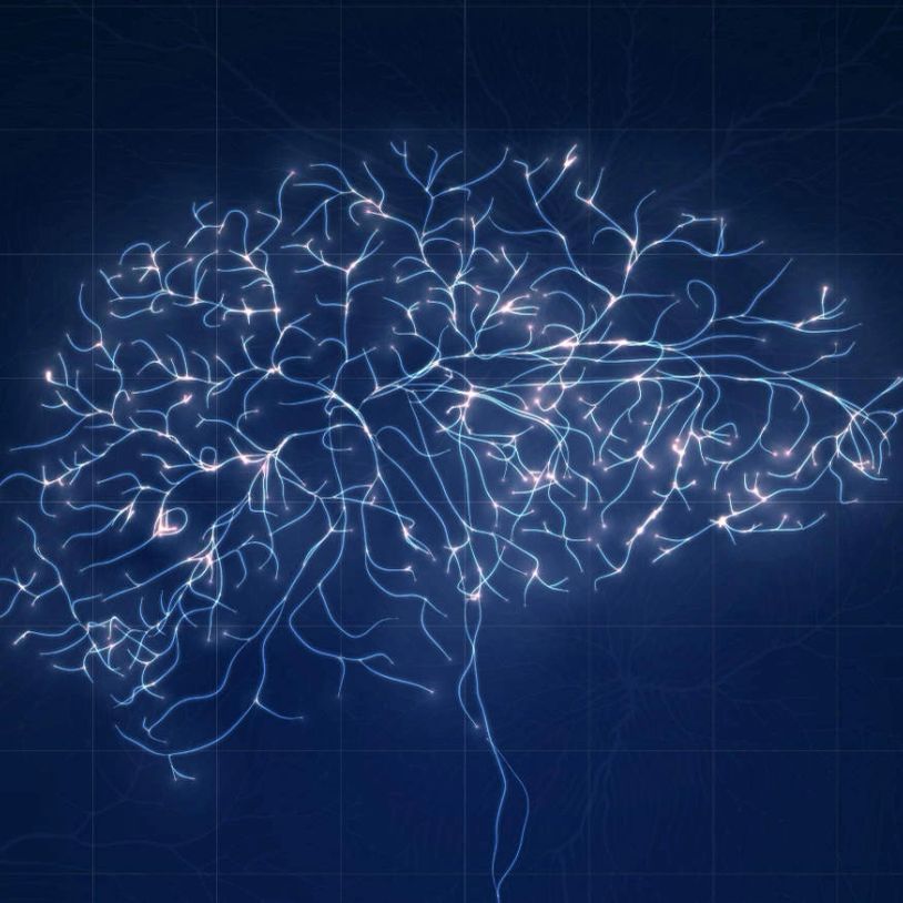 Glowing neural network resembling a brain's intricate connections on a dark background.