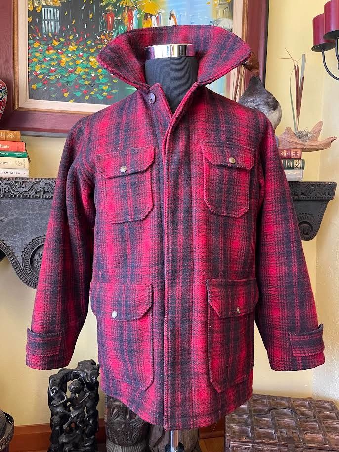 Vintage Early 1960's Woolrich 503 Buffalo Plaid Hunting Coat, Size 38