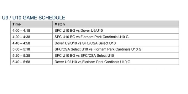 U9 / U10 Division Game Schedule 