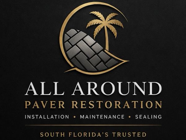 Logo for All Around Paver Restoration with palm tree and stone design.