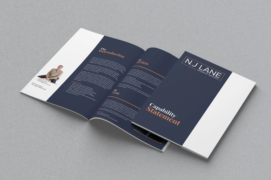 A professionally designed capability statement brochure for N.J. Lane Property Advisory.