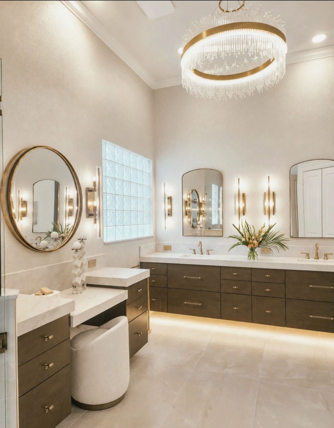Elegant bathroom with modern design and lighting.