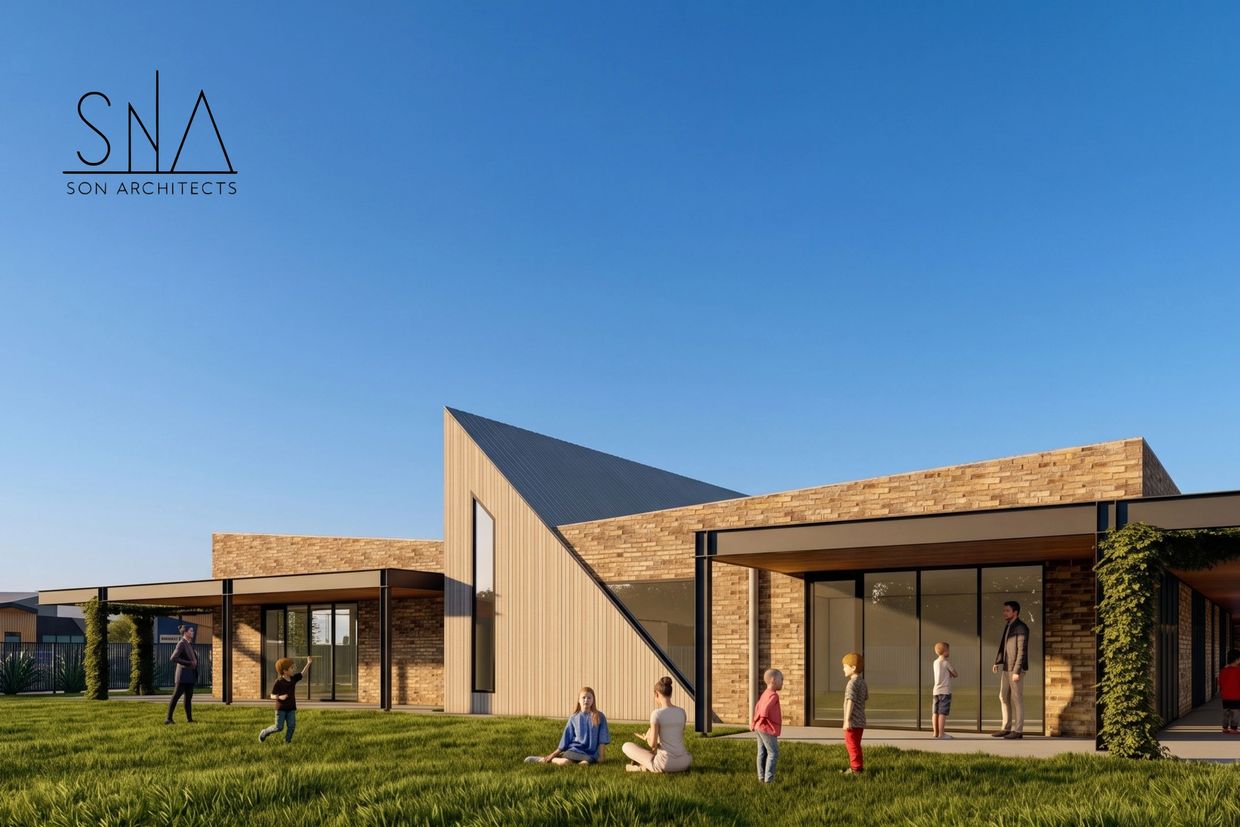 SON Architects render for commercial complex - childcare project on Mt Terrick Rd, Echuca, Victoria.