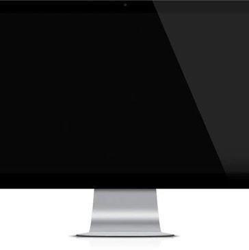 Close-up of a computer monitor base and screen.
