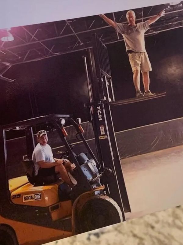 Michael and his dad were even spotted having fun on a forklift while waiting for equipment delivery