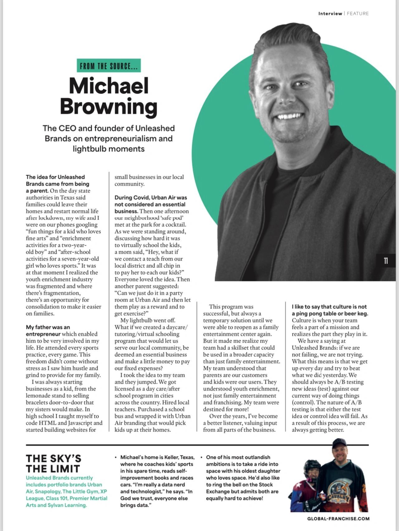 Michael Browning featured in Global Franchise, sharing a bit of his journey. 